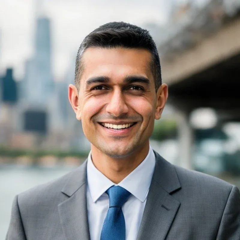 Avish Kapadia, founder of Lovain, smiling, in a grey suit